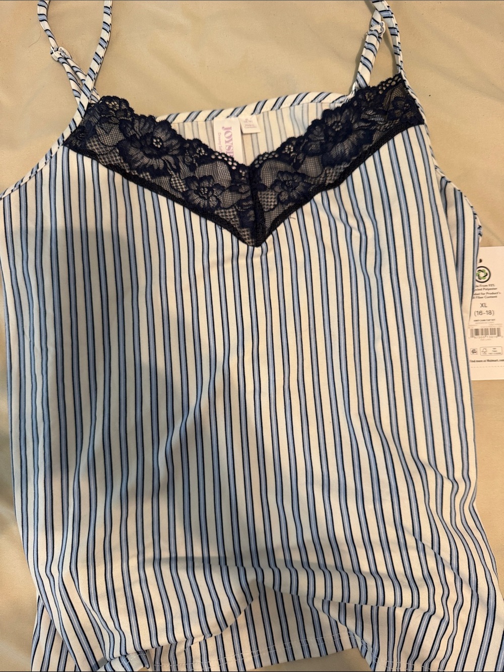 Striped Lace-Trim Chemise in White and Navy